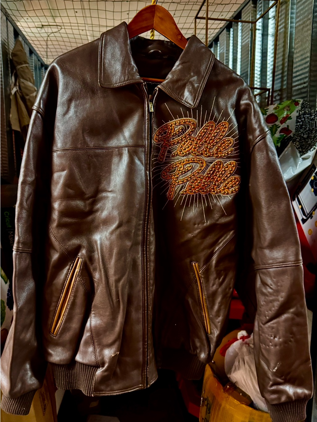 Pelle Pelle Brown Leather Bomber Jacket With Embroidered Logo